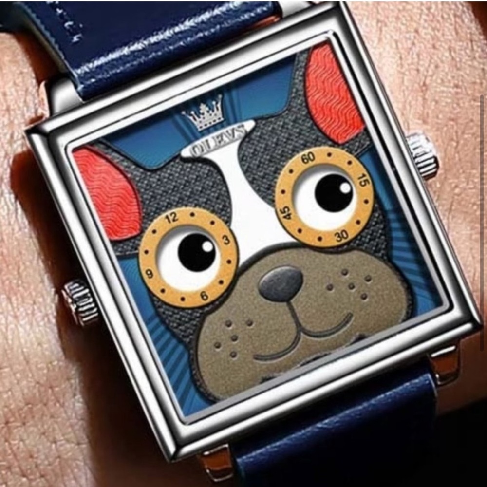 New with tags! Olevs French Bulldog watch Frenchie animated eyes leather band